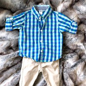 Kids/Babies/Boys blue/sea-green plaid button-down